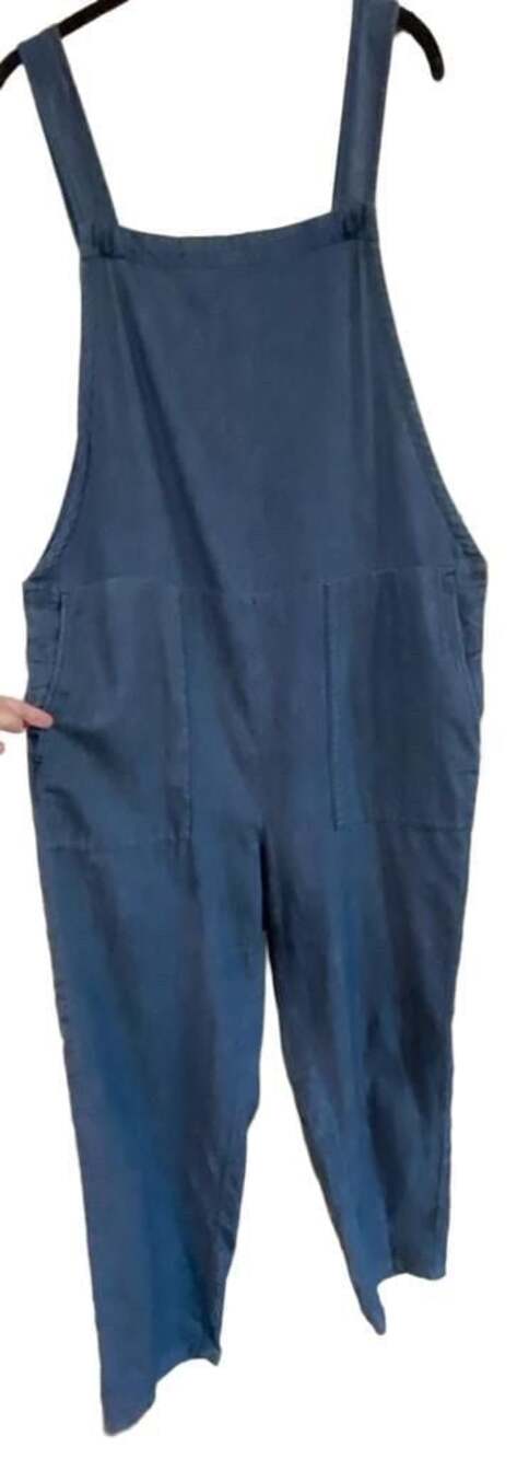 Eileen Fisher Organic Cotton Linen Overalls in Blue medium